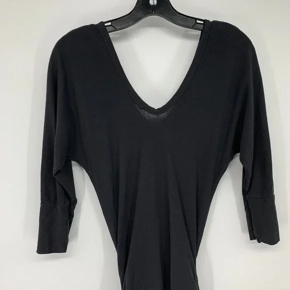 Standard James Perse Dress Black Ruched High Twist Jersey V Neck - Picture 9 of 10